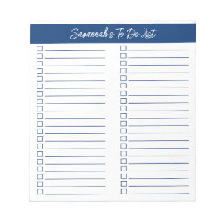 Script Modern Navy Blue Two Column Checklist Notizblock