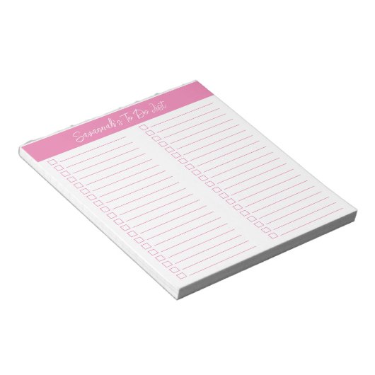Script Modern Pink Two Column Checklist Notizblock (angewinkelt)