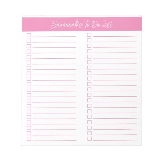 Script Modern Pink Two Column Checklist Notizblock (Vorderseite)