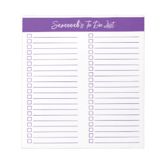 Script Modern Purple Two Column Checklist Notizblock