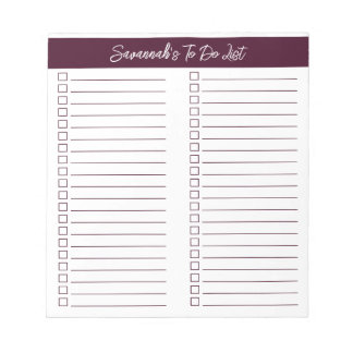 Script Modern Red Brown Two Column Checklist Notizblock