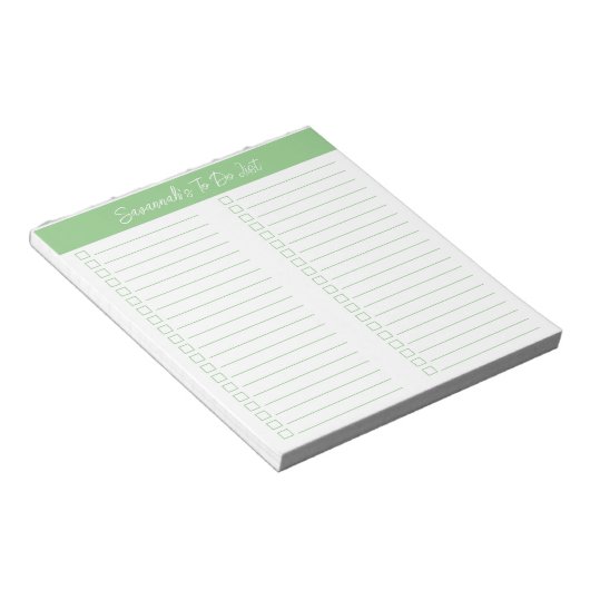 Script Modern Sage Green Two Column Checklist Notizblock (angewinkelt)