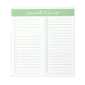 Script Modern Sage Green Two Column Checklist Notizblock (Vorderseite)