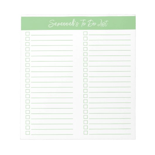 Script Modern Sage Green Two Column Checklist Notizblock (Vorderseite)