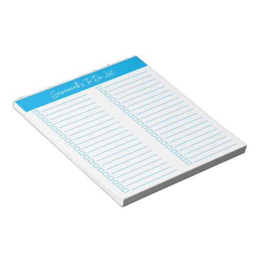 Script Modern Sky Blue Two Column Checklist Notizblock (angewinkelt)