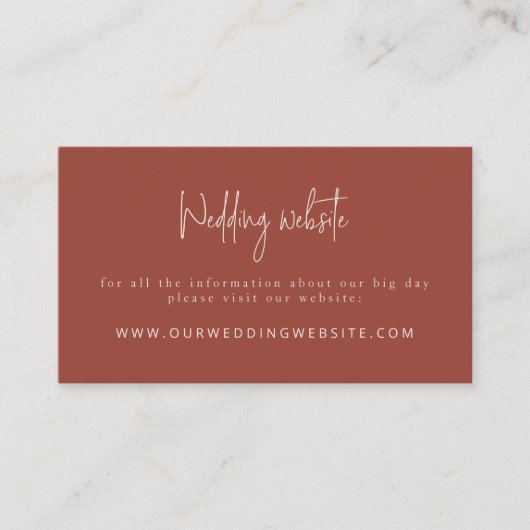 Script Modern Terracotta & Cream Wedding Website Begleitkarte (Vorderseite)