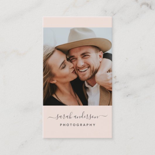 Script Modern Typografy Fotograf Blush Pink Visitenkarte (Vorderseite)