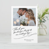 Script Modern Wedding 2 Photos Thank You Card Dankeskarte (Stehend Vorderseite)