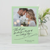 Script Modern Wedding 2 Photos Thank You Card Dankeskarte (Stehend Vorderseite)