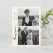 Script Modern Wedding 2 Photos Thank You Card Dankeskarte (Stehend Vorderseite)