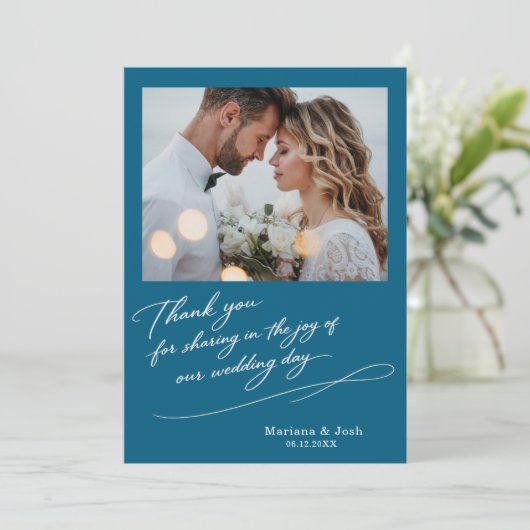Script Modern Wedding 2 Photos Thank You Card Dankeskarte (Stehend Vorderseite)