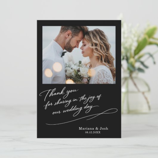 Script Modern Wedding 2 Photos Thank You Card Dankeskarte (Stehend Vorderseite)