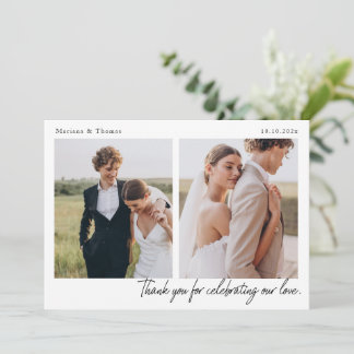 Script Modern Wedding 2 Photos Thank You Card Dankeskarte