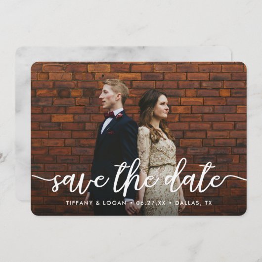 Script Modern Wedding Marble Foto Save the Date (Vorne/Hinten)