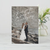 Script Modern Wedding Photo Thank You Card Dankeskarte (Stehend Vorderseite)