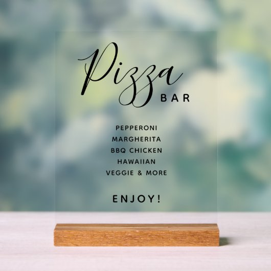 Script Modern Wedding Pizza Bar Transparent Acrylschild (Neutral)