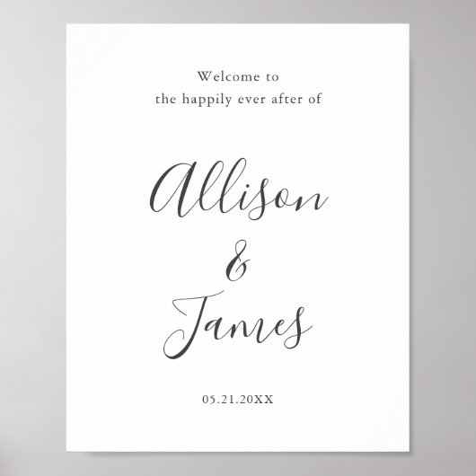 Script Modern White Wedding Welcome Sign Poster (Vorne)