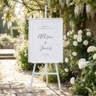 Script Modern White Wedding Welcome Sign Poster