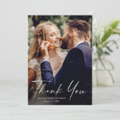 Script Moderne Minimal Chic Foto Hochzeit Dankeskarte (Stehend Vorderseite)