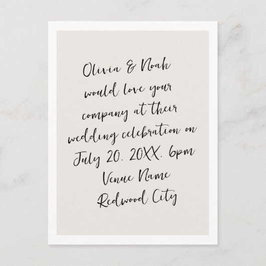 Script Moderne Minimalistische Hochzeit Postkarte (Vorderseite)