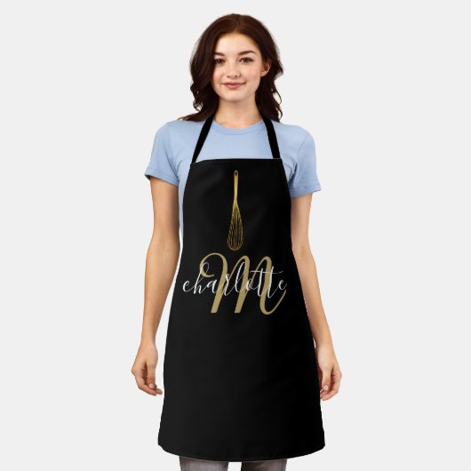 Script Monogram Black and Gold Whisky Schürze (Getragen)