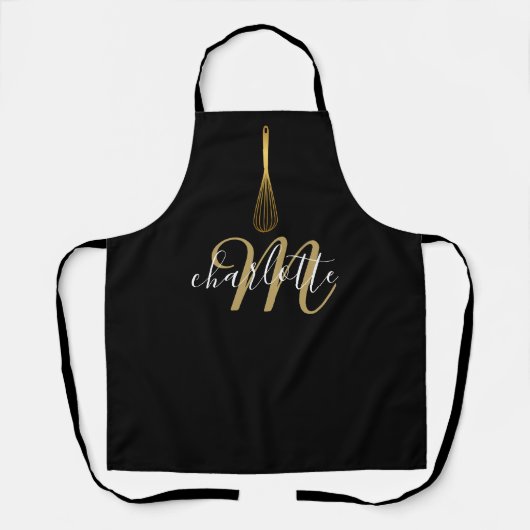 Script Monogram Black and Gold Whisky Schürze (Vorderseite)