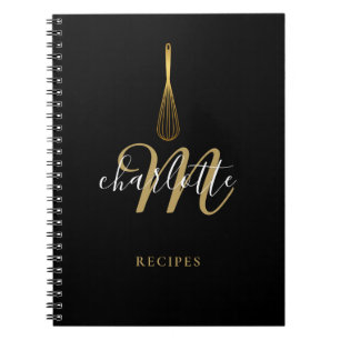 Script Monogram Black Gold Whisk Rezept Notizblock