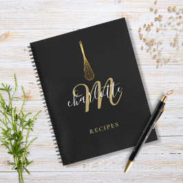 Script Monogram Black Gold Whisk Rezept Notizblock