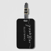 Script Monogram Black Luggage Tag Gepäckanhänger (Vorderseite Vertikal)