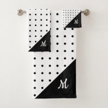Script Monogram Black on White Polka Dot Pattern