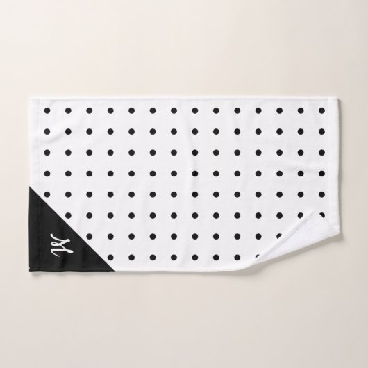 Script Monogram Black on White Polka Dot Pattern Badhandtuch Set (Handtuch)