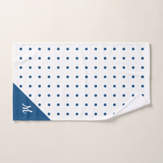 Script Monogram Blue auf White Polka Dot Pattern Badhandtuch Set (Handtuch)
