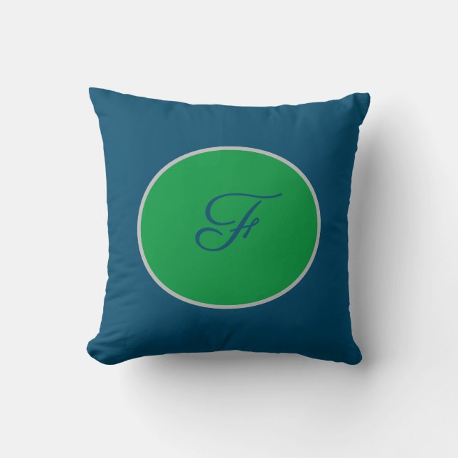 Script Monogram Blue und Green Kissen (Vorderseite)
