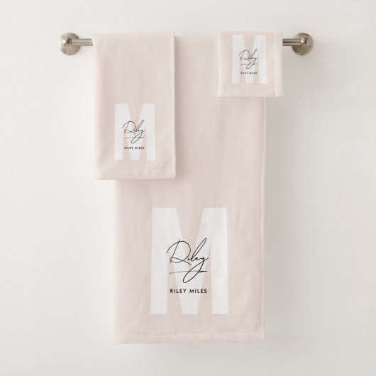 Script Monogram Blush Pink Moderne Chic Signatur Badhandtuch Set (Insitu)