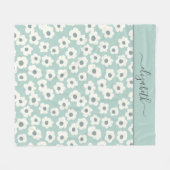 Script Monogram Boho Green White Grey Floral Fleecedecke (Vorderseite (Horizontal))