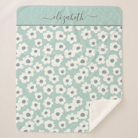 Script Monogram Boho Green White Grey Floral Sherpadecke (Vorderseite)