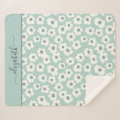 Script Monogram Boho Green White Grey Floral Sherpadecke (Vorderseite (Horizontal))