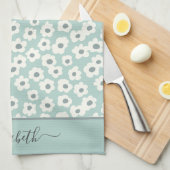 Script Monogram Boho Sage Green White Grey Floral Geschirrtuch (Viertel Falte)