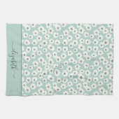 Script Monogram Boho Sage Green White Grey Floral Geschirrtuch (Horizontal)