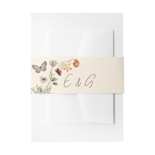 Script Monogram Boho Wildblume Wedding Einladungsbanderole (Vorderseite Beispiel)