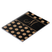 Script Monogram Brown Polka Dots auf Schwarz Notizblock (Linke Seite)