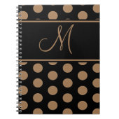 Script Monogram Brown Polka Dots auf Schwarz Notizblock (Vorderseite)