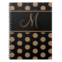 Script Monogram Brown Polka Dots auf Schwarz