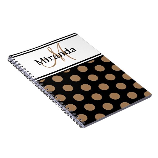 Script Monogram Brown Polka Dots Schwarz-weiß Notizblock (Rechte Seite)