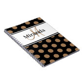 Script Monogram Brown Polka Dots Schwarz-weiß Notizblock (Rechte Seite)