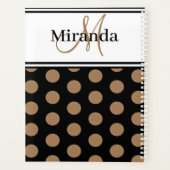 Script Monogram Brown Polka Dots Schwarz-weiß Planer (Rückseite)