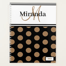 Script Monogram Brown Polka Dots Schwarz-weiß Planer