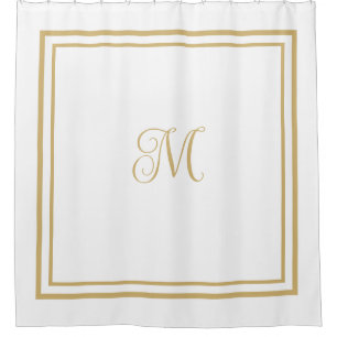 Script Monogram Elegant Gold Double Border Duschvorhang