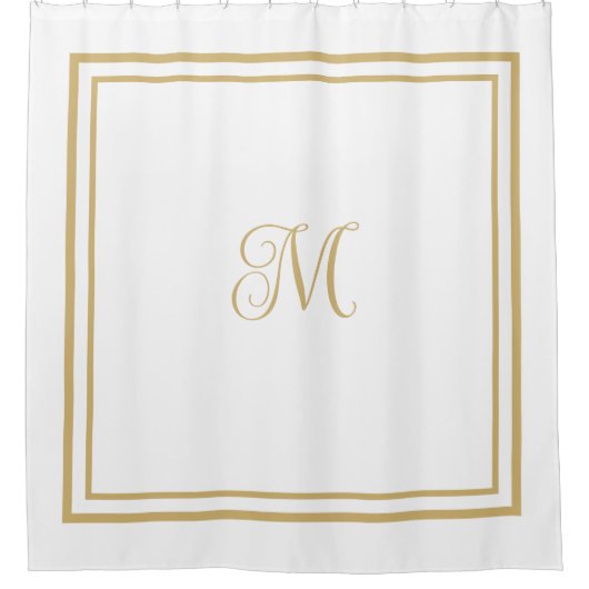 Script Monogram Elegant Gold Double Border Duschvorhang (Vorderseite)