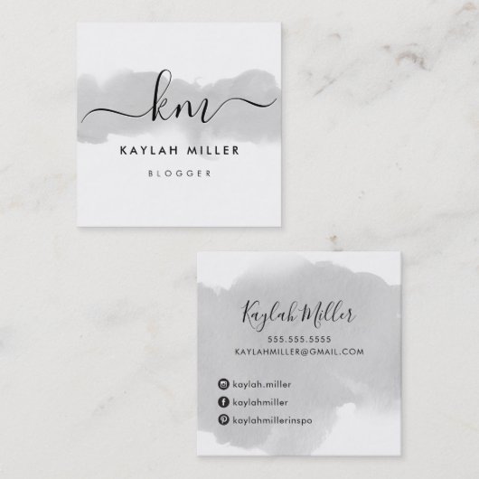 SCRIPT MONOGRAM elegante Initialen Graufarben Quadratische Visitenkarte (Vorne/Hinten)